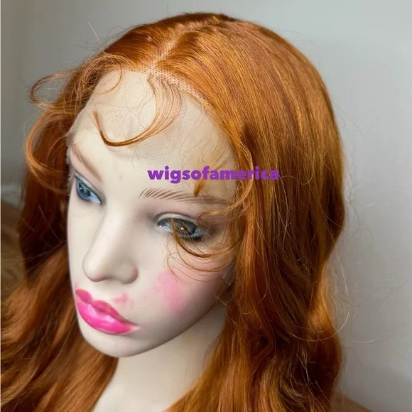 Orange ginger wig wavy layered lace front middle part 26 inch long heat ok - Picture 5 of 8